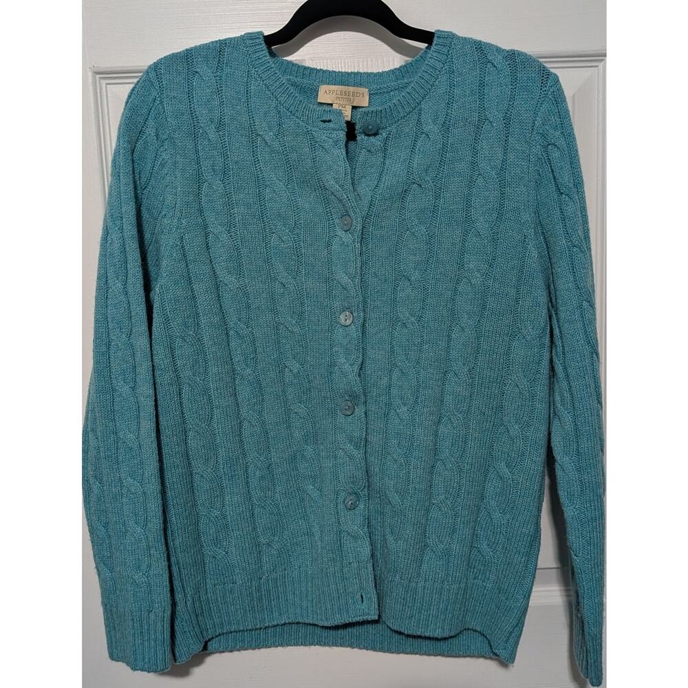 Appleseed's Turquoise wool sweater women's Petite medium EUC